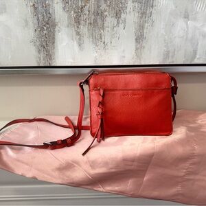 Vince Camuto Coral-Red Pebbled Leather Crossbody